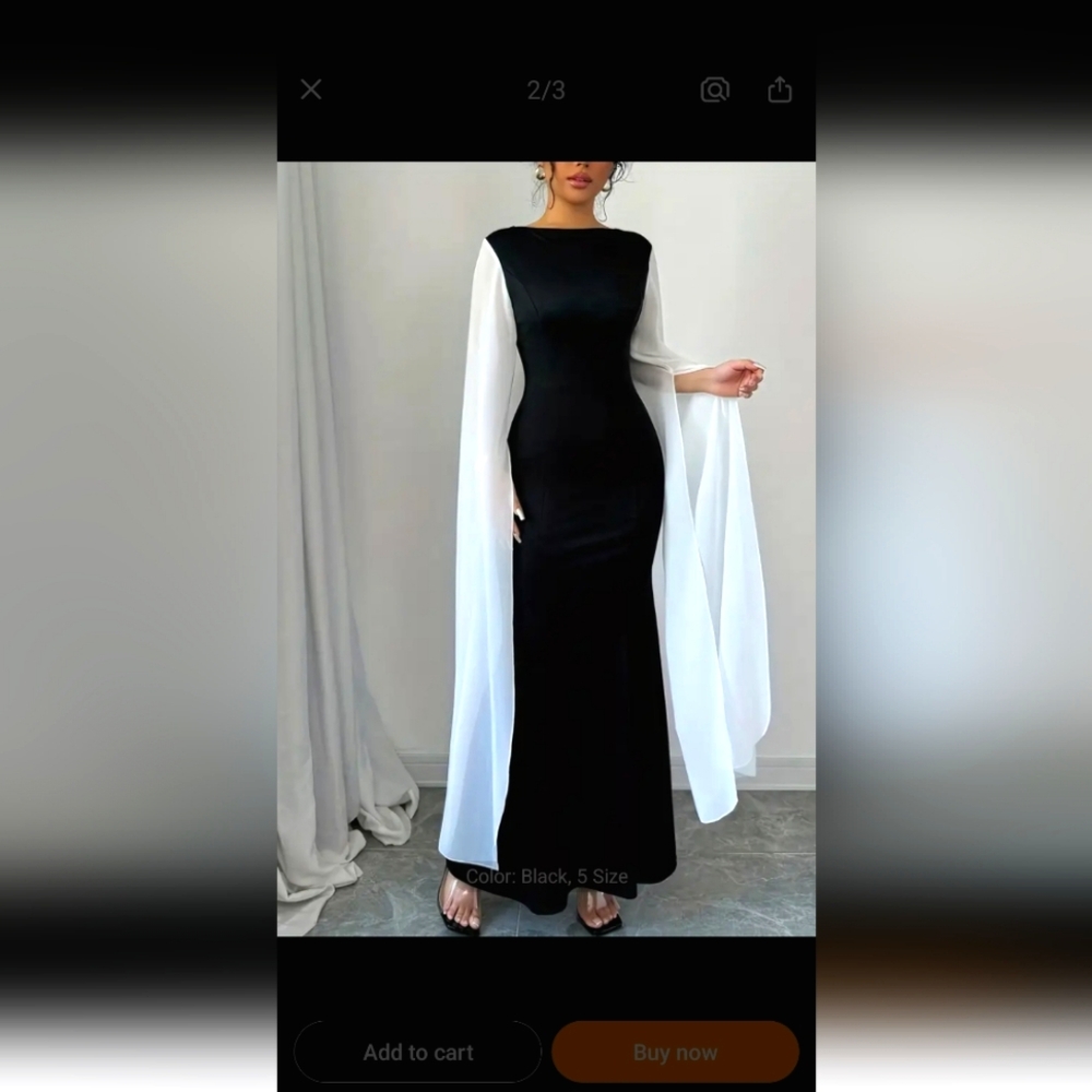 Black Elegant Patcwort Long Dress Bateau Neck Cocktail Gown.
